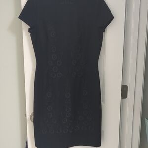 Brooks Brothers Black Midi Dress with Subtle Floral Embroidery